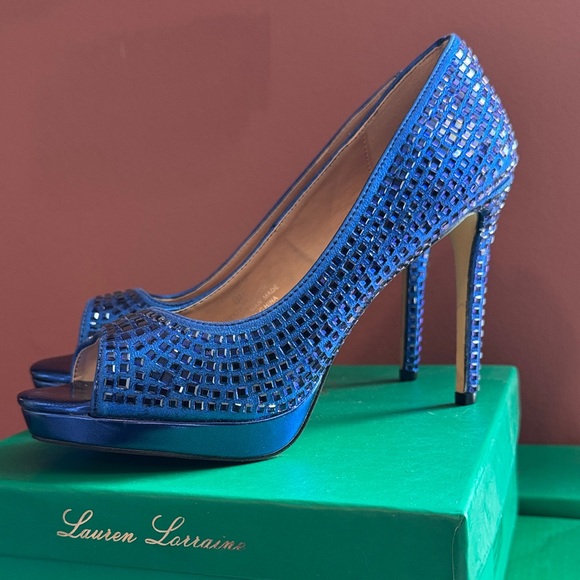 Lauren Lorraine Shoes - Lauren Lorraine Blue Peep Toe Heels